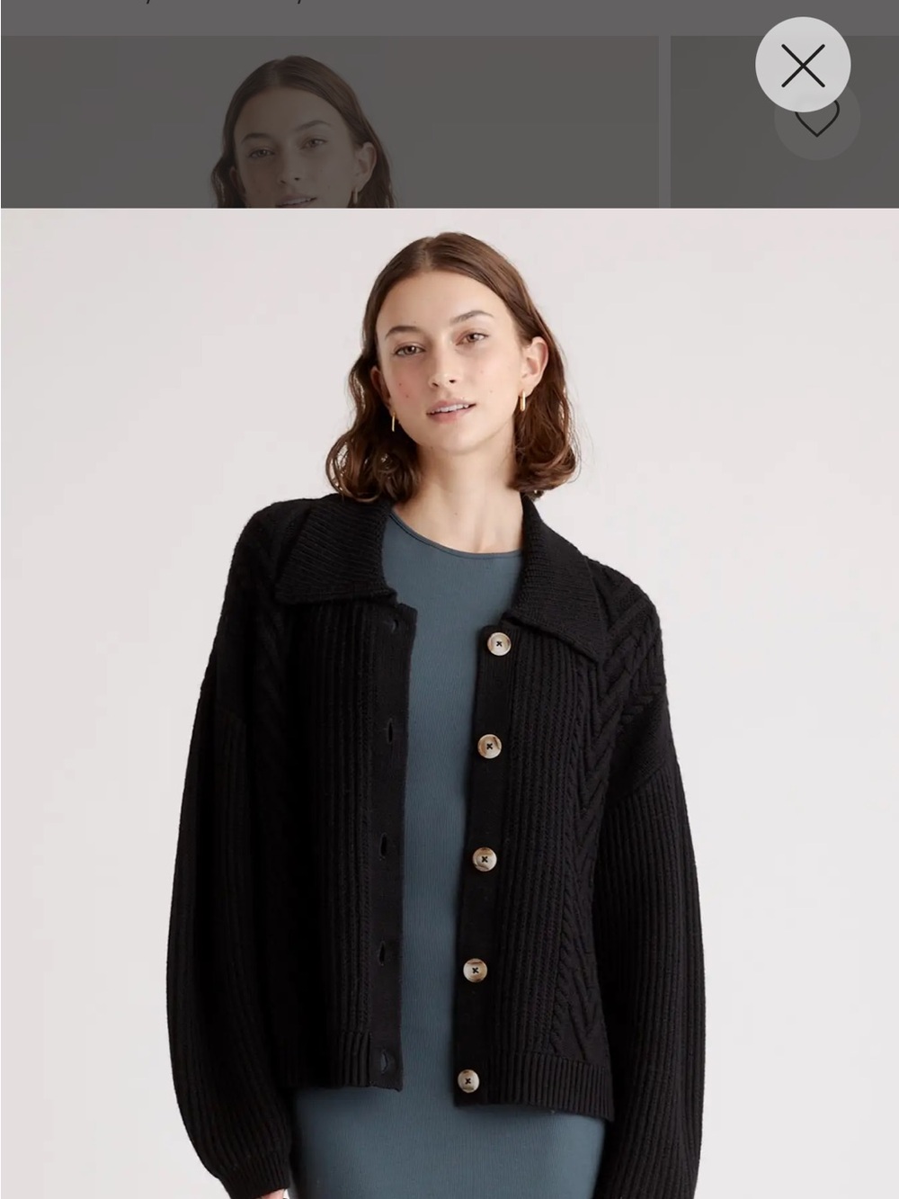 Quince Australian 100% Merino Wool Collared Cable Knit Cardigan Small Black NWOT